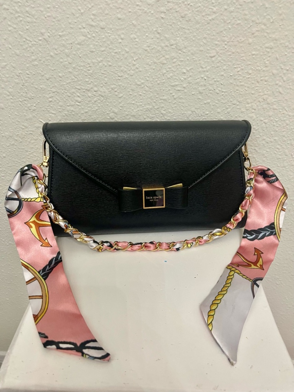 Bag Charm: Pink Nautical Bag Scarf charm gold Chain Strap